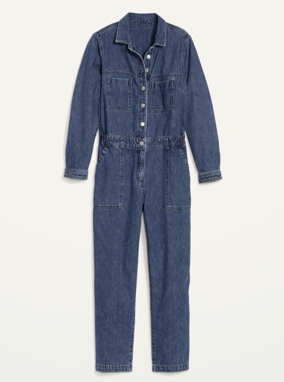 Old Navy Blue Denim Utility Jumpsuit XXL Trendy Coveralls Jean Jumper Overalls